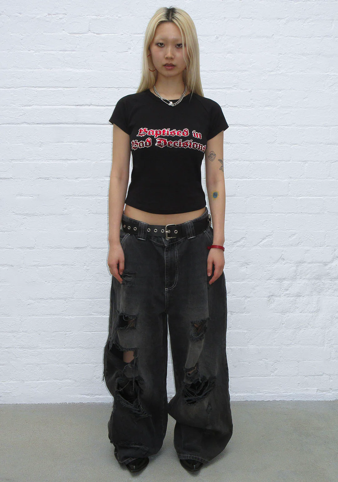 BAD DECISIONS RHINESTONE BABY TEE BLACK - Image 2