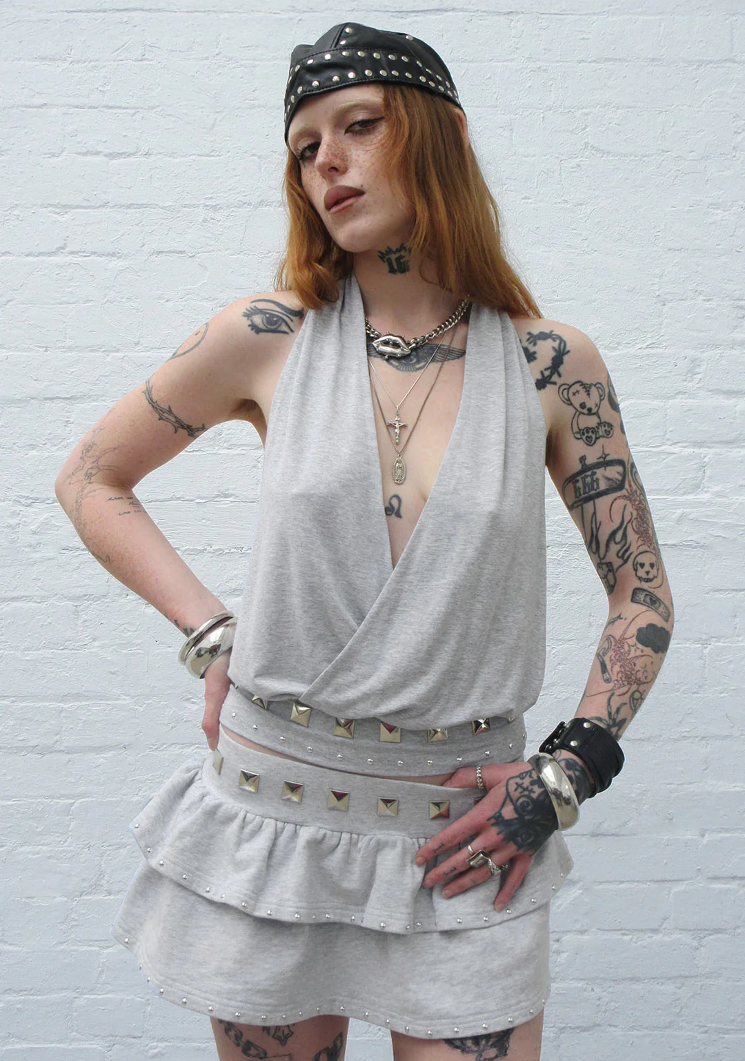 SLEAZE STUDDED DRAPED TOP GREY MARL - Image 2