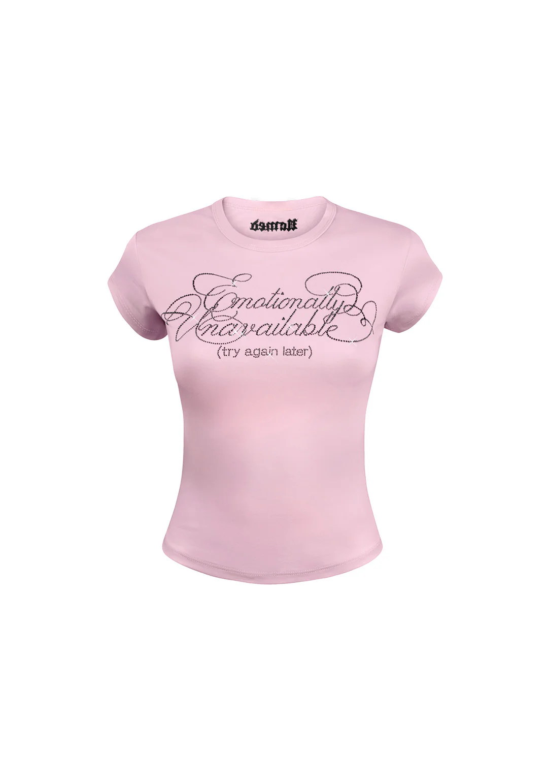 TRY AGAIN L8R RHINESTONE BABY TEE BABY PINK